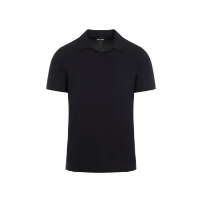 Giorgio Armani Asv Stretch Viscose Jersey Short-sleeved Polo Shirt In Blue