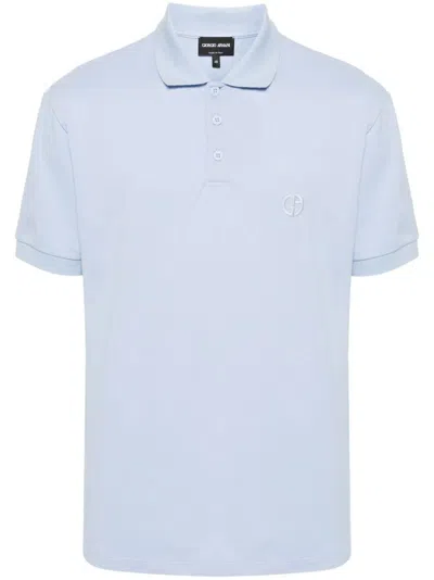 Giorgio Armani Logo-embroidered Polo Shirt In Blue