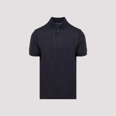 Giorgio Armani Button Placket Polo Shirt In Blue