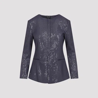 Giorgio Armani Long-sleeved Sequined Jacket In Blue