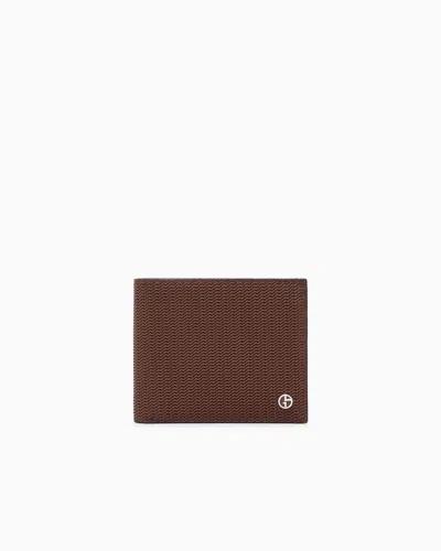 Giorgio Armani Portefeuille À Deux Volets En Cuir Imprimé In Brown