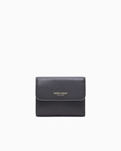 Giorgio Armani Portefeuille À Trois Volets En Cuir De Veau Grainé In Black