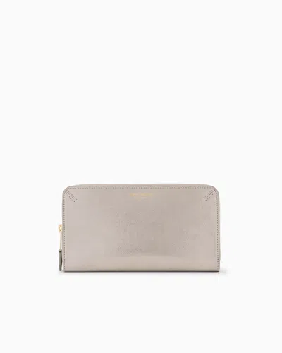 Giorgio Armani Portemonnaie La Prima Mit Rundum-reissverschluss Aus Glänzendem Nubukleder In Gray