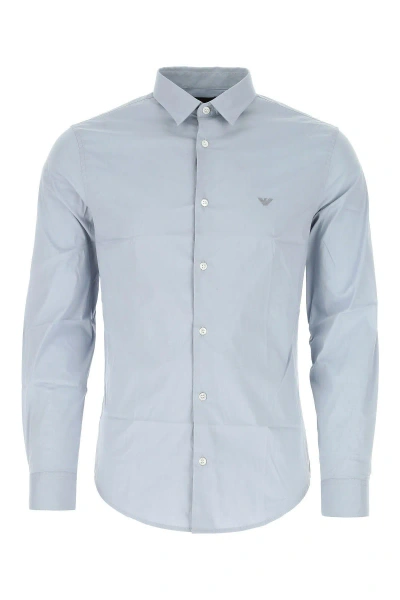 Giorgio Armani Powder Blue Poplin Shirt  In Black