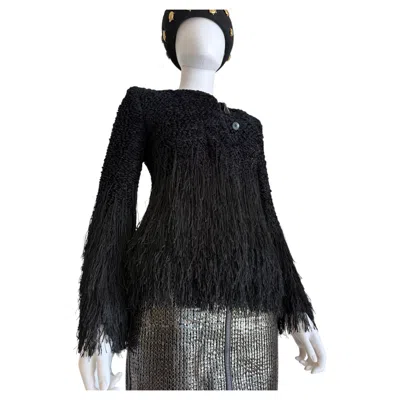 Pre-owned Giorgio Armani Pre-fall 2020 Runway Fringe Jacket � Look 60/89 In Black