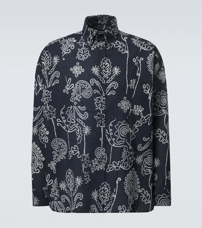 Giorgio Armani Printed Cotton Seersucker Shirt In Blue