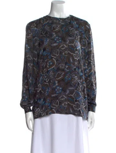 Pre-owned Giorgio Armani Printed Crew Neck Blouse In Blue