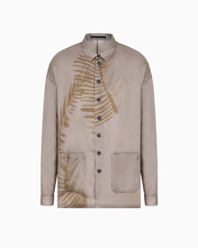 Giorgio Armani Printed Cupro Shirt Jacket In Gray