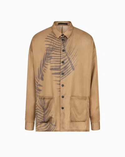 Giorgio Armani Printed Cupro Shirt Jacket In Brown