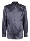 Giorgio Armani Printed Curved-hem Shirt In Blue