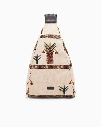 Giorgio Armani Printed Fabric Backpack Sack In Neutral