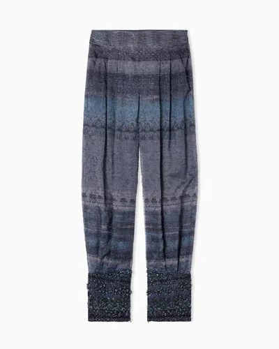 Giorgio Armani Printed Fabric Embroidered Trousers In Blue
