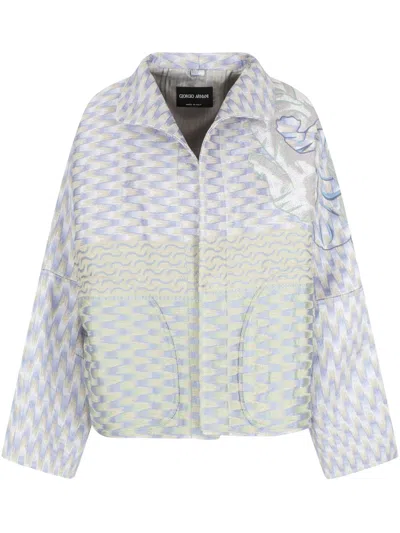 Giorgio Armani Silk, Linen And Hemp Jacquard Pea Coat In Grey