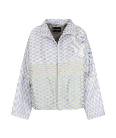 Giorgio Armani Silk, Linen And Hemp Jacquard Pea Coat In Grey