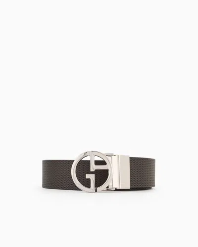 Giorgio Armani Official Store Printed Leather Belt With Logo In Dark Brown