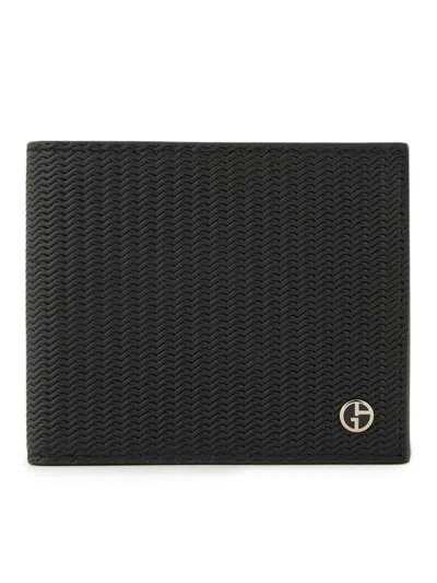Giorgio Armani Printed Leather Bifold Wallet In Black