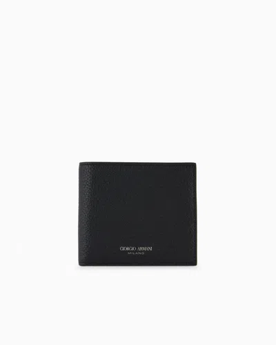 Giorgio Armani Official Store Printed Leather Wallet In Black