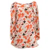 Giorgio Armani Printed Puff Sleeve Long Sleeve Top In Orange Silk In Orange