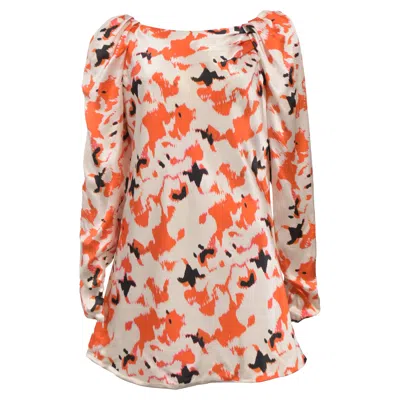 Giorgio Armani Printed Puff Sleeve Long Sleeve Top In Orange Silk