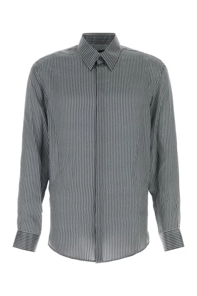 Giorgio Armani Printed Satin Shirt With Button-down Collar In Gray