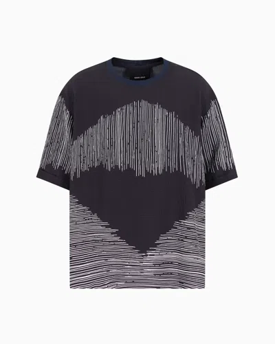 Giorgio Armani Printed Seersucker Viscose And Silk T-shirt Shirt In Blue