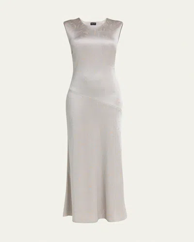 Giorgio Armani Printed Shiny Viscose Jacquard Maxi Dress In Silver