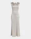 Giorgio Armani Printed Shiny Viscose Jacquard Maxi Dress In Silver