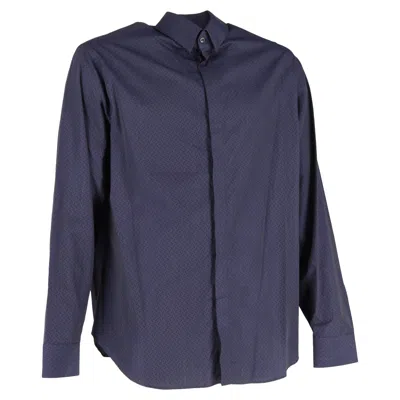 Giorgio Armani Printed Shirt In Navy Blue Cotton
