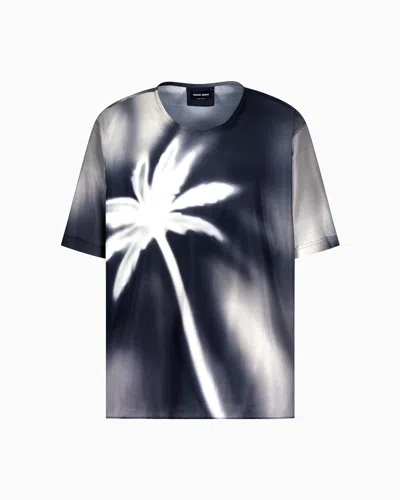Giorgio Armani Printed Silk Habotai T-shirt Shirt In Black
