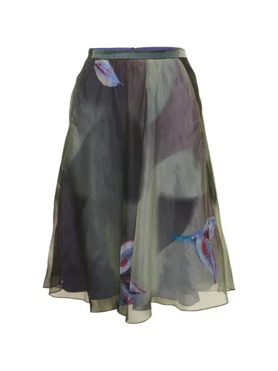 Pre-owned Giorgio Armani Printed Silk Mini Skirt In Blue