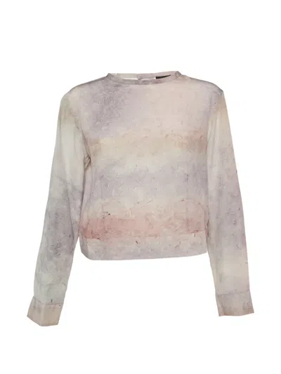 Pre-owned Giorgio Armani Printed Silk Open-back Blouse In Pink