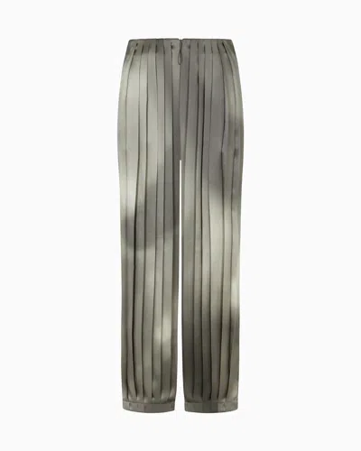 Giorgio Armani Printed Silk Satin Trousers In Gray