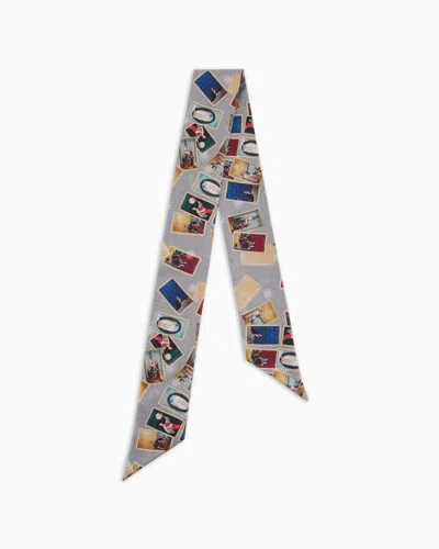 Giorgio Armani Printed Silk Scarf In Gray