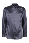 Giorgio Armani Printed Curved-hem Shirt In Blue