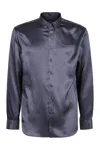 Giorgio Armani Printed Curved-hem Shirt In Blue