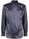 Giorgio Armani Printed Curved-hem Shirt In Blue
