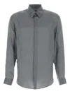 Giorgio Armani Printed Satin Shirt With Button-down Collar In Gray
