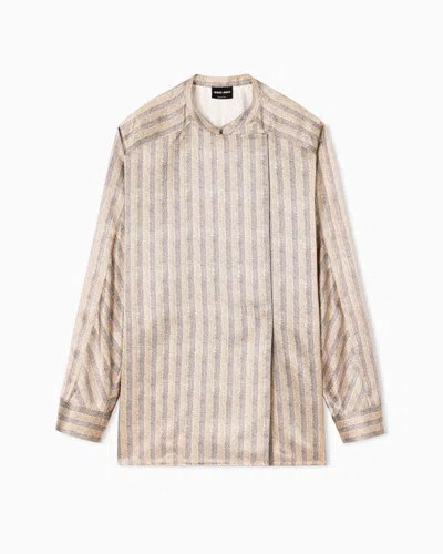 Giorgio Armani Printed Silk Shirt Jacket In Sand