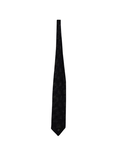 Pre-owned Giorgio Armani Printed Silk Tie In Black
