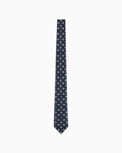 Giorgio Armani Printed Silk Tie In Blue