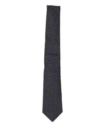Giorgio Armani Printed Silk Tie In Blue