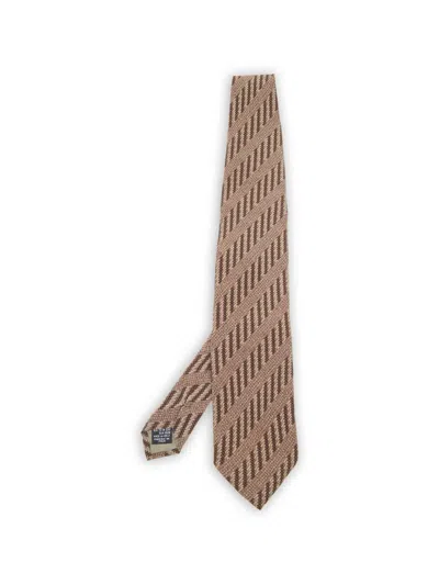 Pre-owned Giorgio Armani Printed Silk Tie In Brown
