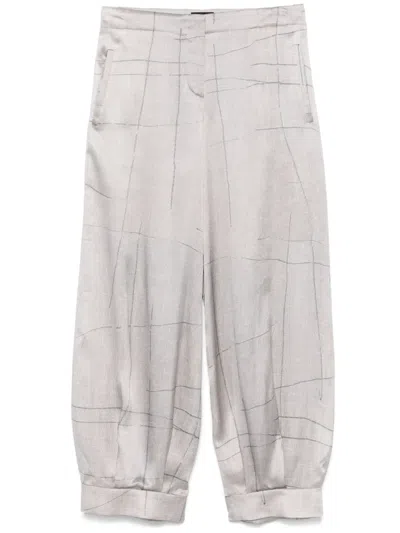 Giorgio Armani Printed Silk Trousers In Grey