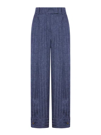 Giorgio Armani Printed Silk Trousers With Pleats In Blue