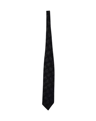 Giorgio Armani Printed Tie In Black Silk