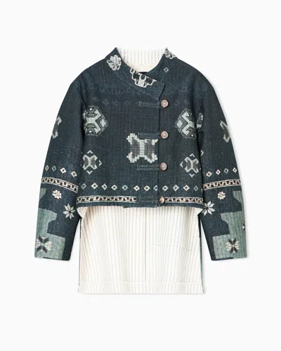 Giorgio Armani Printed Tussah Silk And Cotton Pea Coat In Multi