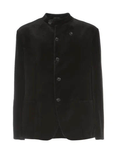 Giorgio Armani Printed Velvet Jacket Guru Neck In Black