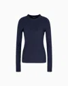 Giorgio Armani Pull À Col Ras-du-cou En Laine Vierge Côtelée In Blue