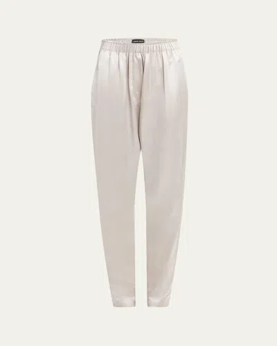 Giorgio Armani Pull-on Silk Trousers In Silver