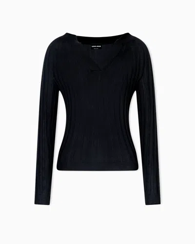 GIORGIO ARMANI CREW-NECK RIB-KNIT JUMPER IN CASHMERE AND SILK